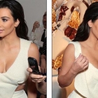  Kim Kardashian in plunging top and matching flared trousers