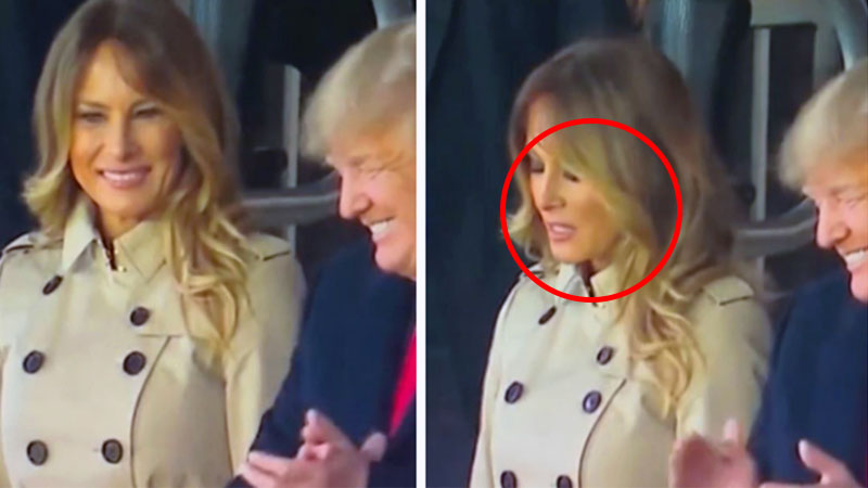  Melania once again failed to hide her true feelings for her husband in the eye-rolling video