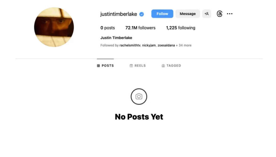 Justin Timberlake Instagram reset