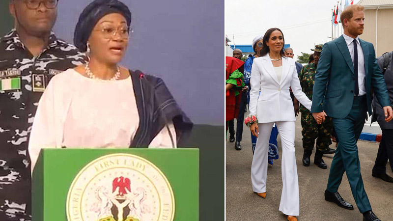  First Lady of Nigeria breaks silence on Meghan Markle’s outfit controversy