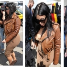  Pregnant Kim Kardashian Spotted at LAX in Beige Hugged Dress