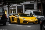A bright yellow Lamborghini Aventador which can cost around £300,000, was pictured parked up in Mayfair yesterday