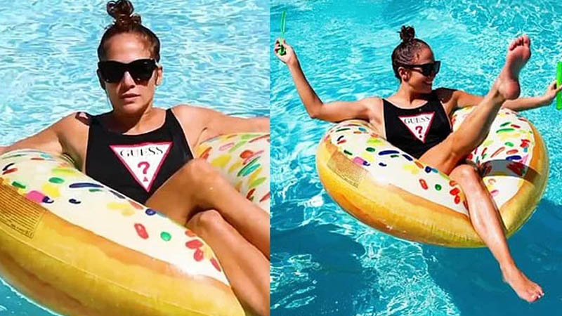  Jennifer Lopez shares candid video of herself floating around her pool