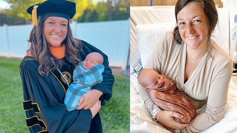 mom gives birth and walks at doctorate