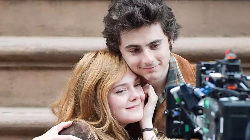 Elle Fanning as Sylvie Russo and Timothée Chalame